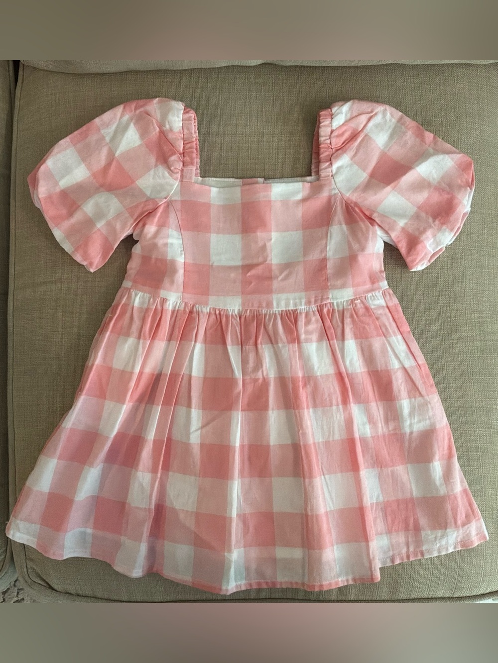 Janie and Jack Pink and White Gingham Puff Sleeve Dress